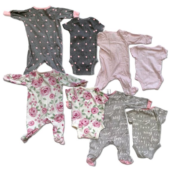 GERBER Baby Girl Sleepers & Onesies Sets - Size Newborn - 4 Sets (8 Pcs Total) - Picture 1 of 6